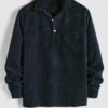 hot ZAFUL Solid Color Half Button Pocket Corduroy Long Sleeves Collared Shirt - DEEP BLUE L