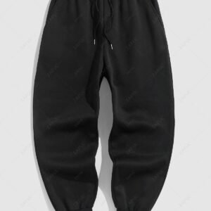 sale Solid Color Thermal Fleece-lined Casual Sweatpants - BLACK XL