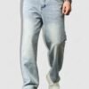 affordable Men's Minimalist Basic Zipper Fly Straight Jeans - LIGHT BLUE M