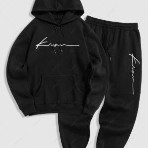 affordable Men's Minimalist Style Letter Pattern Fuzzy Fleece-lined Kangaroo Pocket Design Pullover Hoodie And Drawstring Jogger Sweatpants Set - BLACK ONE SIZE