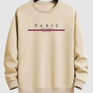 outfits Men's PARIS Letter Graphic Printed Crew Neck Pullover Sweatshirt - LIGHT COFFEE XL