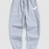 women Men's Minimalist Style Bird Pattern Fuzzy Fleece-lined Drawstring Jogger Sweatpants - GRAY M