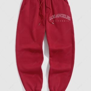 affordable Men's Casual Letter Pattern Fuzzy Fleece-lined Drawstring Jogger Sweatpants - RED L