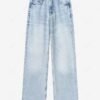 fancy Women's Casual Daily Middle Waist Zipper Fly Pockets Wide Leg Jeans - LIGHT BLUE XS