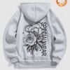 shop Men's Letter Floral Rose Pattern Fuzzy Fleece-lined Kangaroo Pocket Design Pullover Hoodie - GRAY S